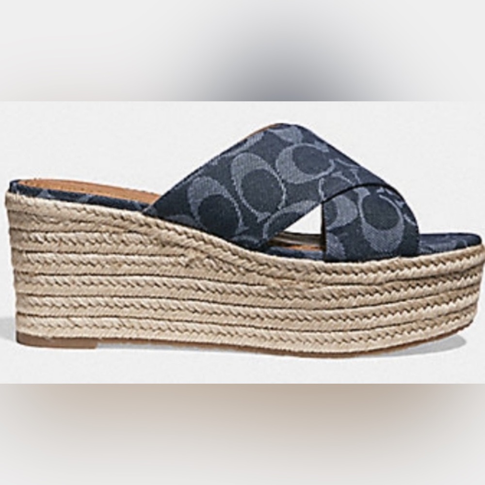 COACH Signature Monogram Wedge Espadrille Sandals size 8B